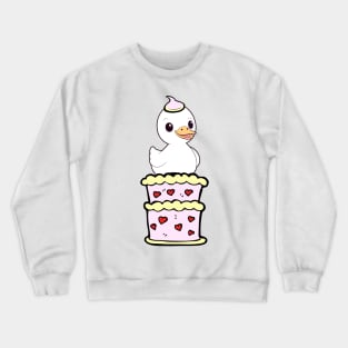 Funny duck jumping out of a cake Crewneck Sweatshirt